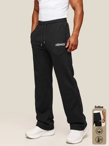 OTTIMOZO Men's Letter Print Sports Long Pants - Black - View 1