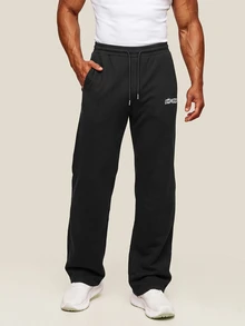 OTTIMOZO Men's Letter Print Sports Long Pants - Black - View 3