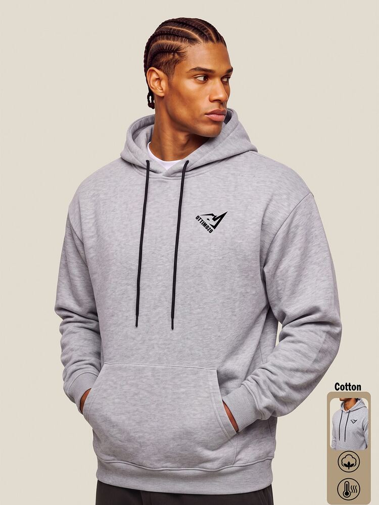 OTTIMOZO Men's Hooded Long Sleeve Printed Casual Sports Sweatshirt - Light Grey - View 1