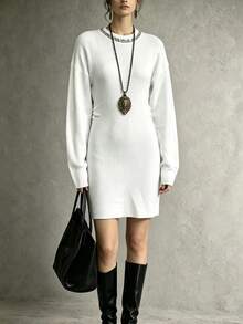 SHEIN New Heavy Beaded Sequin Party Gathering Date Business Commute Minimalist Dress - White - View 4