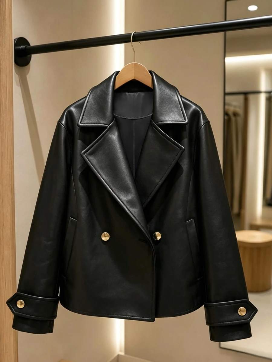 GlowEve CURVE Plus Size Women's Fashion Versatile Commute Daily PU Leather Jacket, Suitable For Autumn/Winter - Black - View 1