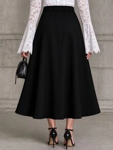 Velvienne Versatile Metal Buckle Decor Plus Size Women's Elegant Skirt - Black - View 2