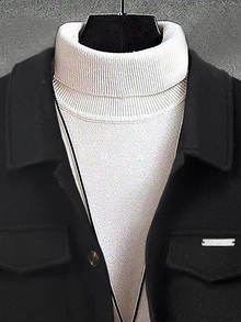 Manfinity CasualCool Men's Black Lapel Casual Long Sleeve Loose Overcoat - Black - View 4