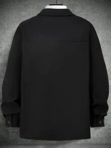 Manfinity CasualCool Men's Black Lapel Casual Long Sleeve Loose Overcoat - Black - View 2