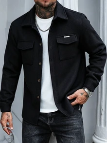 Manfinity CasualCool Men's Black Lapel Casual Long Sleeve Loose Overcoat - Black - View 5