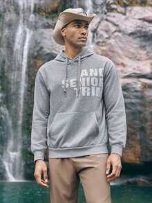 Coreblaze Men's Letter Printed Drawstring Hooded Outdoor Sports Sweatshirt - Dark Grey - View 3