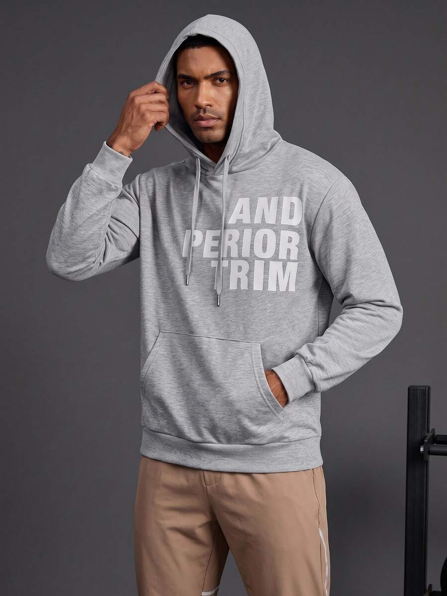 Coreblaze Men's Letter Printed Drawstring Hooded Outdoor Sports Sweatshirt - Dark Grey - View 1