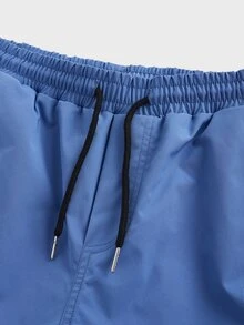 Coreblaze Celana Pendek Pria Longgar untuk Aktivitas Luar Ruangan dengan Motif Huruf dan Tali Serut di Pinggang - Biru - View 4