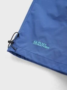 Coreblaze Celana Pendek Pria Longgar untuk Aktivitas Luar Ruangan dengan Motif Huruf dan Tali Serut di Pinggang - Biru - View 3
