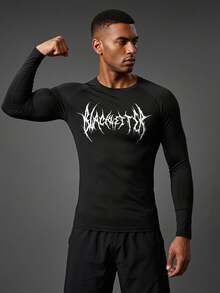 Coreblaze Men's Slim Fit Skeleton Print Long Sleeve Athletic T-Shirt - Black - View 1