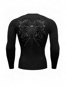 Coreblaze Men's Slim Fit Skeleton Print Long Sleeve Athletic T-Shirt - Black - View 2