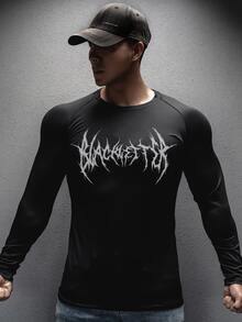 Coreblaze Men's Slim Fit Skeleton Print Long Sleeve Athletic T-Shirt - Black - View 5