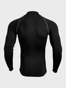 Coreblaze 2PCS 2025 Men's Compression Long Sleeve Shirt Red And Black,Winter,Athleisure,Gym Stand Collar Raglan Letter Print Muscle Support Athletic T-Shirt Set - Black - View 10