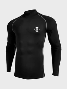 Coreblaze 2PCS 2025 Men's Compression Long Sleeve Shirt Red And Black,Winter,Athleisure,Gym Stand Collar Raglan Letter Print Muscle Support Athletic T-Shirt Set - Black - View 9