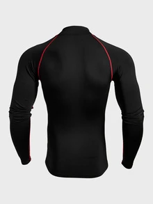 Coreblaze 2PCS 2025 Men's Compression Long Sleeve Shirt Red And Black,Winter,Athleisure,Gym Stand Collar Raglan Letter Print Muscle Support Athletic T-Shirt Set - Black - View 6
