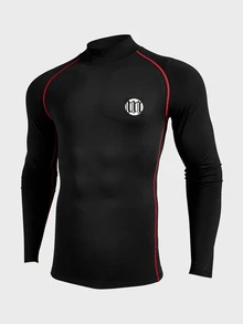 Coreblaze 2PCS 2025 Men's Compression Long Sleeve Shirt Red And Black,Winter,Athleisure,Gym Stand Collar Raglan Letter Print Muscle Support Athletic T-Shirt Set - Black - View 5