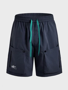 Coreblaze Men's Casual Drawstring Pocket Shorts, Simple Design For Outdoor & Daily Wear - Navy Blue - View 4