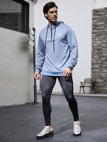Coreblaze Men's Mountain Letter Print Drawstring Sweatshirt - Baby Blue - View 4