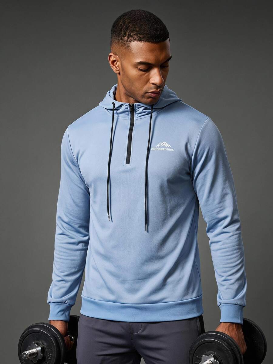 Coreblaze Men's Mountain Letter Print Drawstring Sweatshirt - Baby Blue - View 1