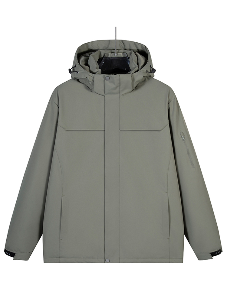 Coreblaze Boyfriend Style Men's Casual Solid Color Drawstring Hooded Padded Coat, - Black - View 2