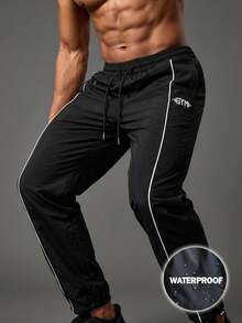 Voltform Men's Letter Print Drawstring Waist Loose Fit Sports Long Pants, Gym - Black - View 1