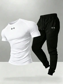 Coreblaze Conjunto deportivo de manga corta y pantalones largos de corte slim para hombre, para el gimnasio - Blanco - Ver 6