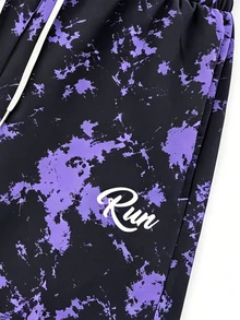 Coreblaze Men's Colorblock Splatter Print Drawstring Waist Casual Sports Shorts, Gym - Black - View 4