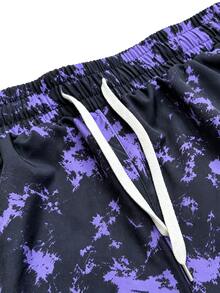 Coreblaze Men's Colorblock Splatter Print Drawstring Waist Casual Sports Shorts, Gym - Black - View 5