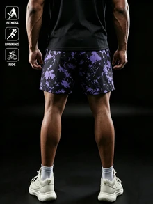 Coreblaze Men's Colorblock Splatter Print Drawstring Waist Casual Sports Shorts, Gym - Black - View 2