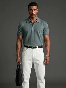 Coreblaze Men's Solid Color Minimalist Daily Wear Short Sleeve Sports Polo T-Shirt - Green - View 1