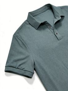 Coreblaze Men's Solid Color Minimalist Daily Wear Short Sleeve Sports Polo T-Shirt - Green - View 6