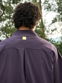 Coreblaze Men's Solid Color Patchwork Front Zipper Casual Outdoor Short Sleeve T-Shirt - Purple - View 6