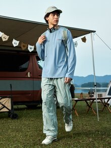 Coreblaze Camiseta de manga raglán de cuello redondo con estampado de letras para hombre para actividades al aire libre, Camiseta gráfica de manga larga - Azul - Ver 3