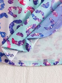 SHEIN 女童亮彩虹豹紋休閒簡約短袖上衣與短褲兩件套 - 彩色 - 查看 10