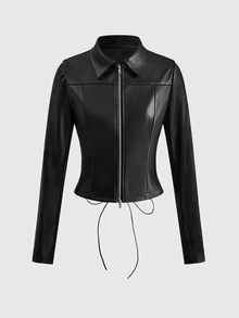 ACID BLVD Women's Autumn Fashion Criss-Cross Straps Slim Fit Regular Jacket - Black - View 8