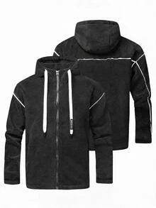Coreblaze Black And White Men's Winter Zip-Up Hooded Jacket, Baggy Fleece Warm Padded Coat With Drawstring, Biking Outdoor Fashion, Suitable For Daily Work Travel - Dark Grey - View 8