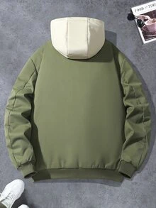 Coreblaze Boyfriend Style Men's Casual Contrast Color Block Hooded Padded Sport Jacket - Green - View 2
