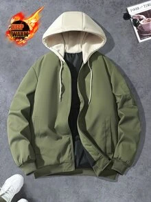 Coreblaze Boyfriend Style Men's Casual Contrast Color Block Hooded Padded Sport Jacket - Green - View 3