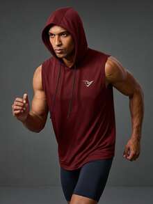 Coreblaze Men's Drawstring Hooded Sports Tank Top, Gym - Burgundy - View 1