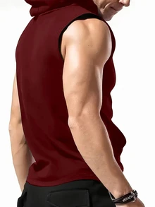 Coreblaze Men's Drawstring Hooded Sports Tank Top, Gym - Burgundy - View 2
