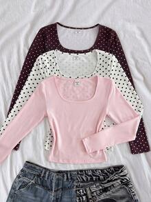 SHEIN 3PCS Teen Girls T-Shirts - Multicolor - View 11