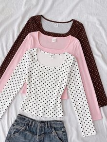 SHEIN 3PCS Teen Girls T-Shirts - Multicolor - View 1