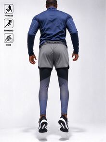 Acti Log Men's Letter Print Zipper Pocket 2 In 1 Sports Pants Sweat Pants - Black - View 2