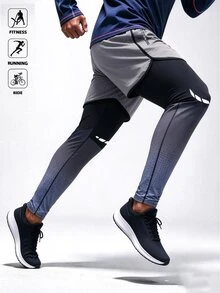Acti Log Men's Letter Print Zipper Pocket 2 In 1 Sports Pants Sweat Pants - Black - View 1