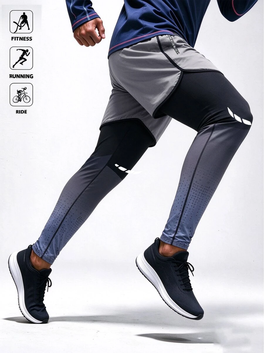Acti Log Men's Letter Print Zipper Pocket 2 In 1 Sports Pants Sweat Pants - Black - View 1