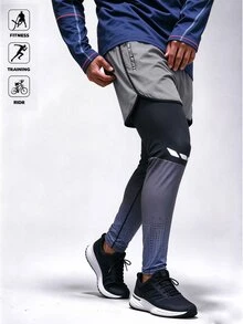 Acti Log Men's Letter Print Zipper Pocket 2 In 1 Sports Pants Sweat Pants - Black - View 5