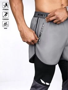 Acti Log Men's Letter Print Zipper Pocket 2 In 1 Sports Pants Sweat Pants - Black - View 7