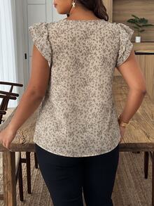 Weeklong Plus Size Women's Spring/Summer Ditsy Floral Colorblock Tie-Front Casual Vacation Shirt - Multicolor - View 2