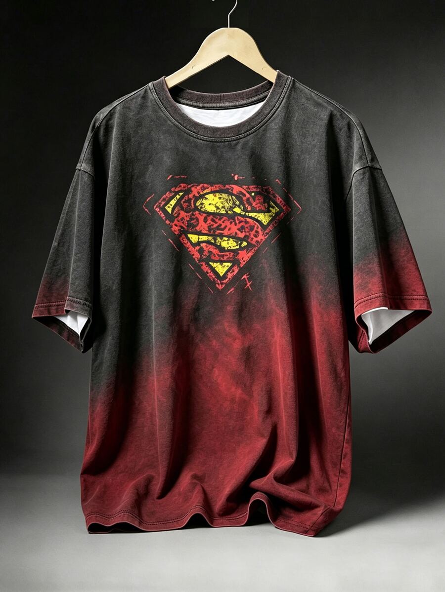 Manfinity SUPERMAN X SHEIN 男士圓領休閒日常穿著運動T恤 - 彩色 - 查看 1