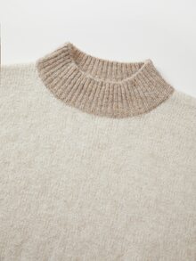 SHEIN Women Mock Neck Short Sleeve Knit Sweater, Color Block Rib Trim Loose Fit Pullover Knit Top - Apricot - View 5